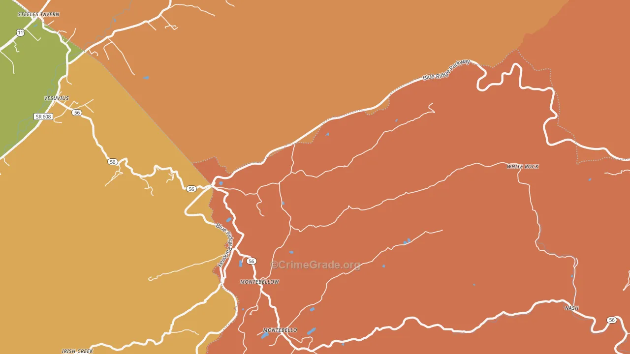 Montebello, VA Map of Burglary Rates