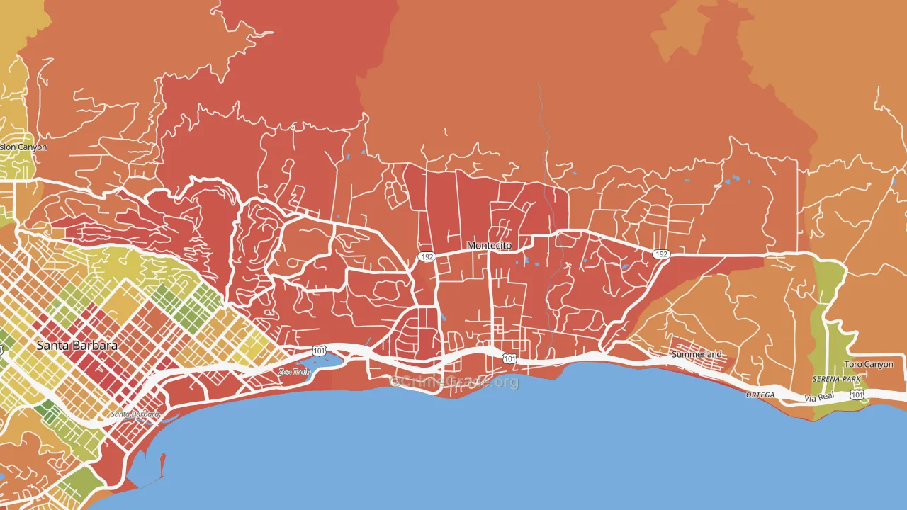 Montecito, CA Map of Burglary Rates