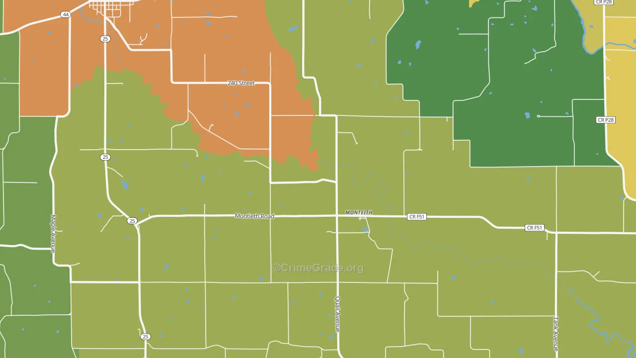 Monteith, IA Map of Burglary Rates