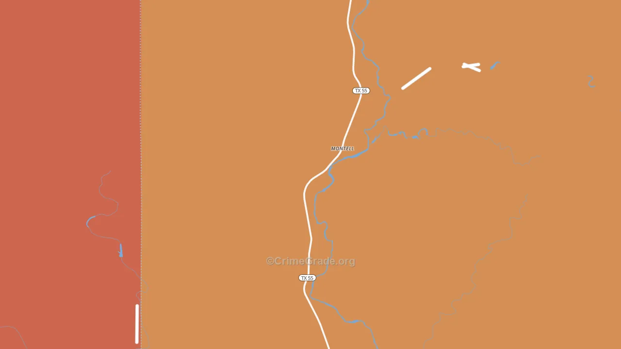 Montell, TX Map of Burglary Rates