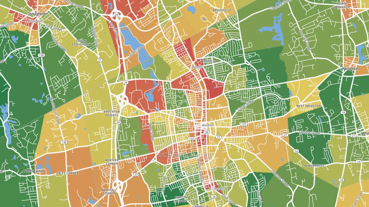 Montello, Brockton, MA Map of Burglary Rates