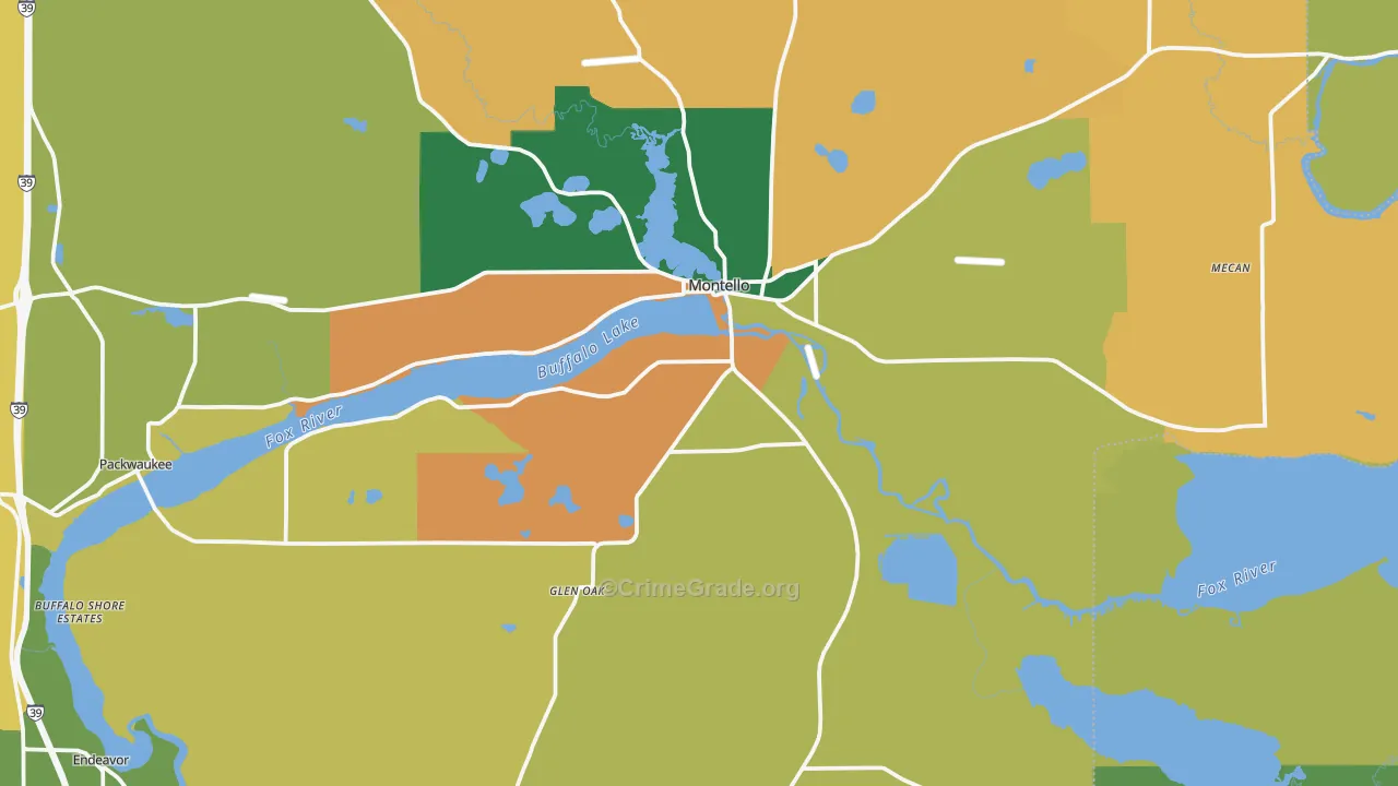 Montello, WI Map of Burglary Rates