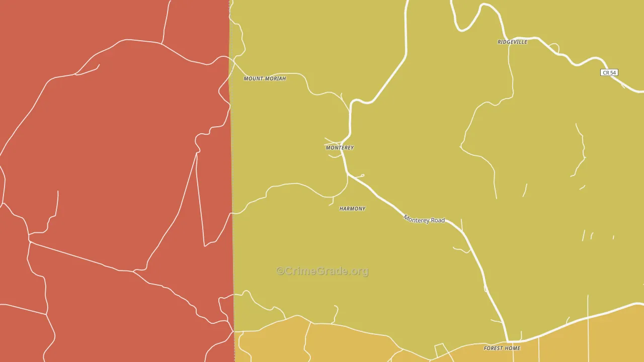 Monterey, AL Map of Burglary Rates