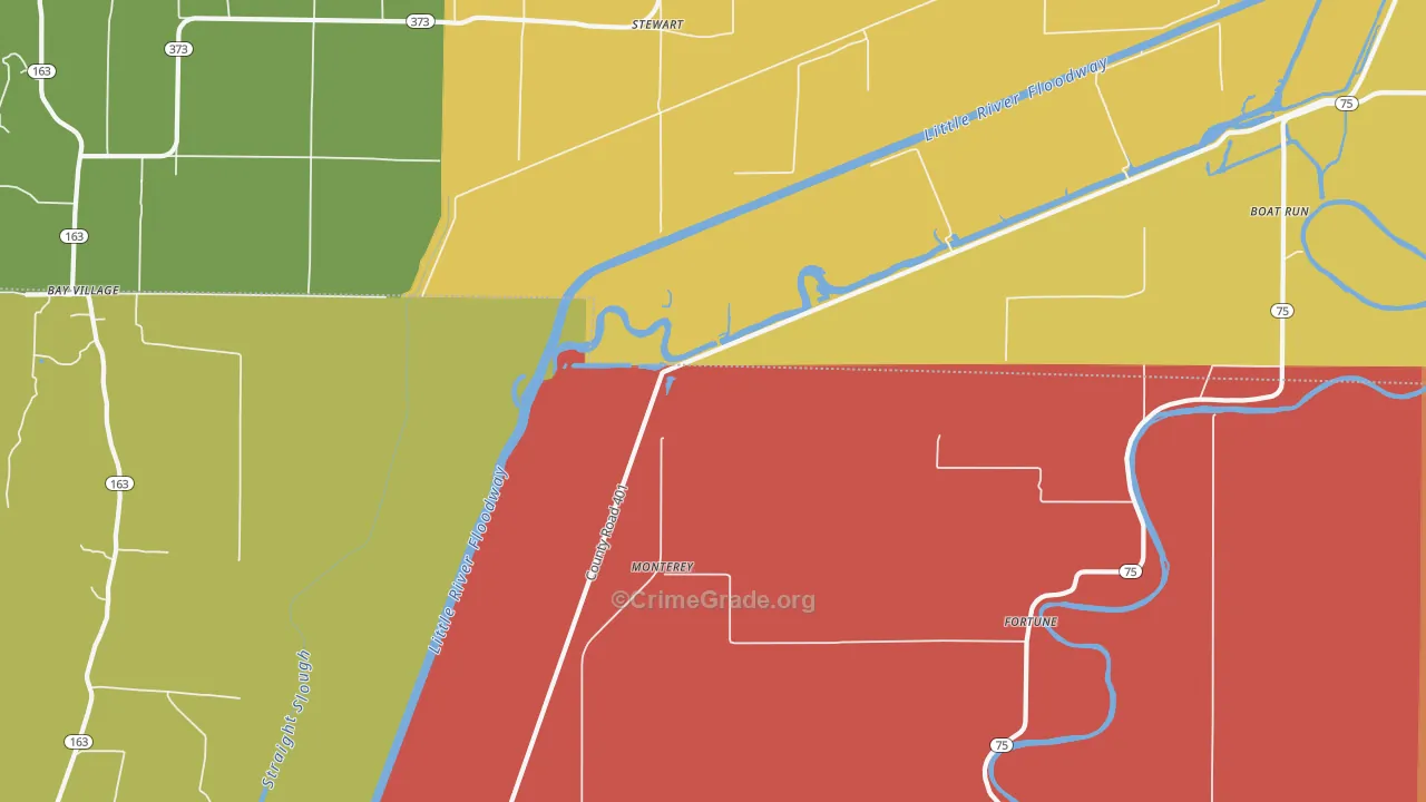 Monterey, AR Map of Burglary Rates