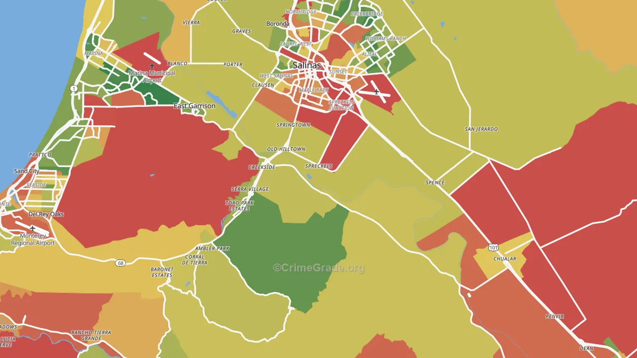 Monterey County, CA Map of Burglary Rates
