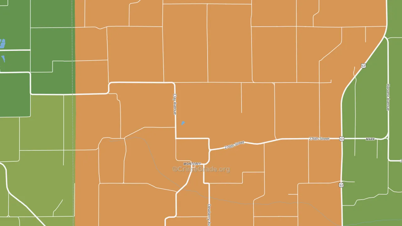 Monterey, IA Map of Burglary Rates