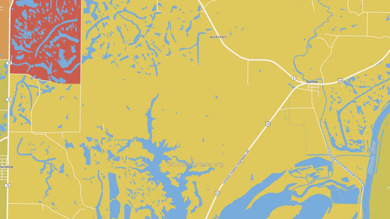Monterey, IL Map of Burglary Rates