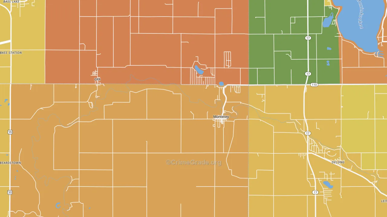 Monterey, IN Map of Burglary Rates