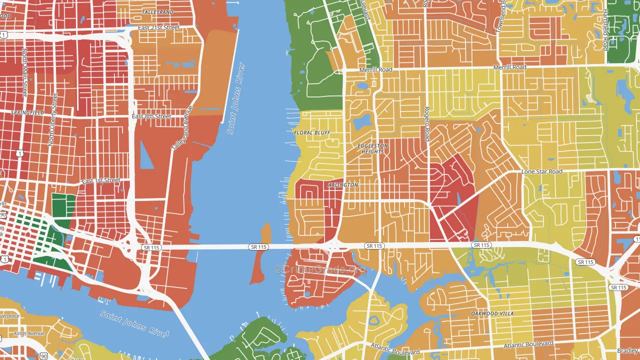 Monterey, Jacksonville, FL Map of Burglary Rates