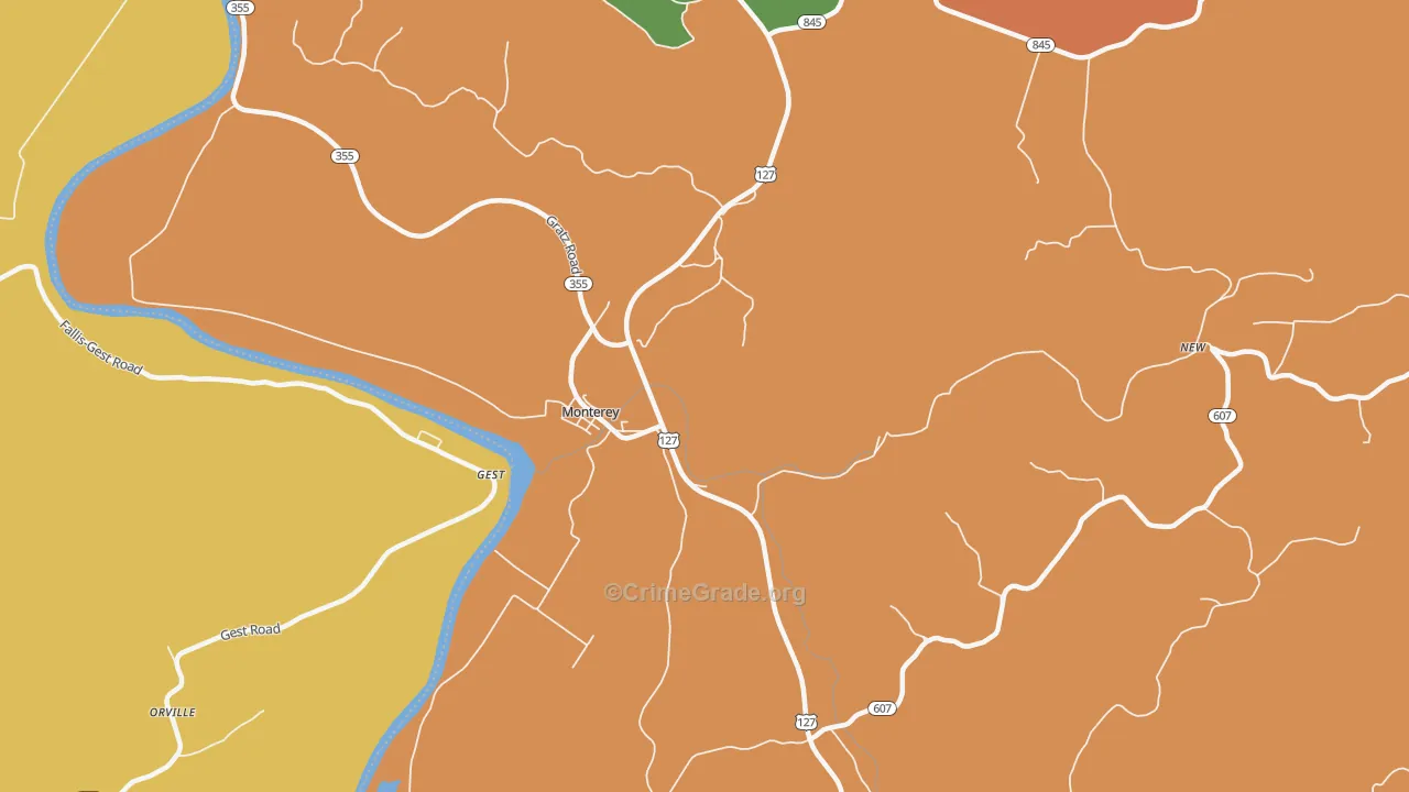Monterey, KY Map of Burglary Rates
