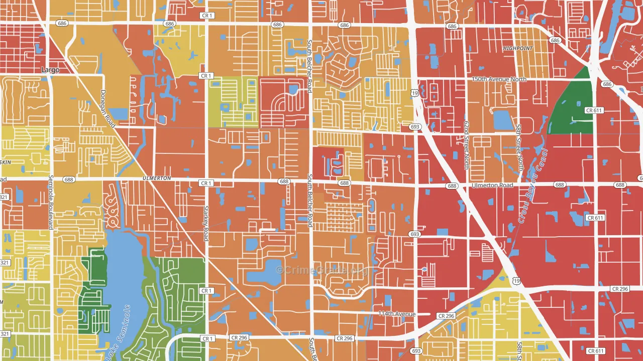 Monterey Lakes, Largo, FL Map of Burglary Rates
