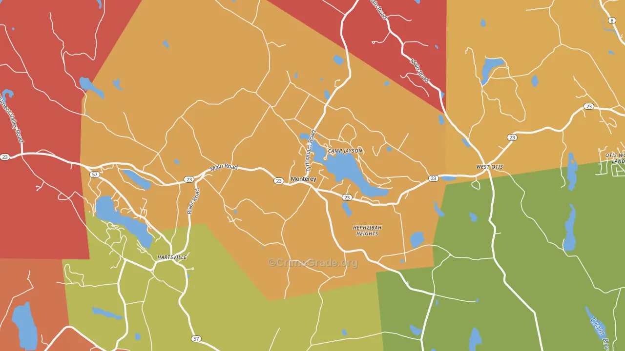 Monterey, MA Map of Burglary Rates