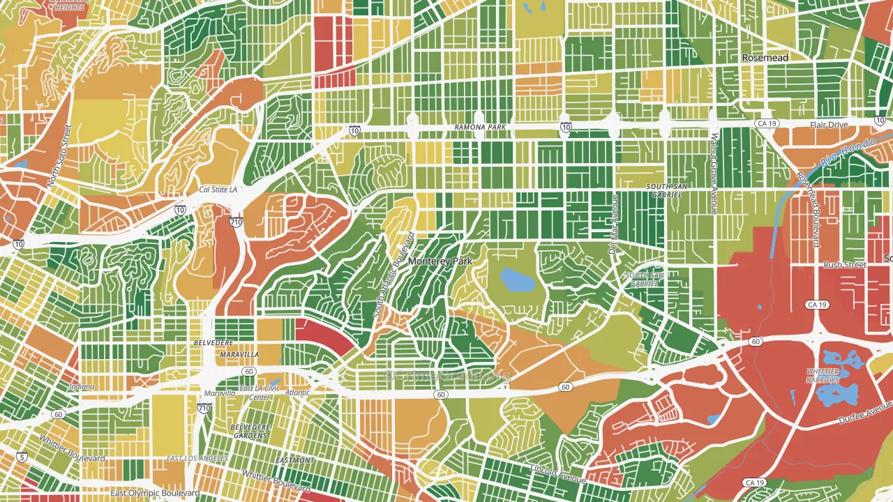 Monterey Park, CA Map of Burglary Rates
