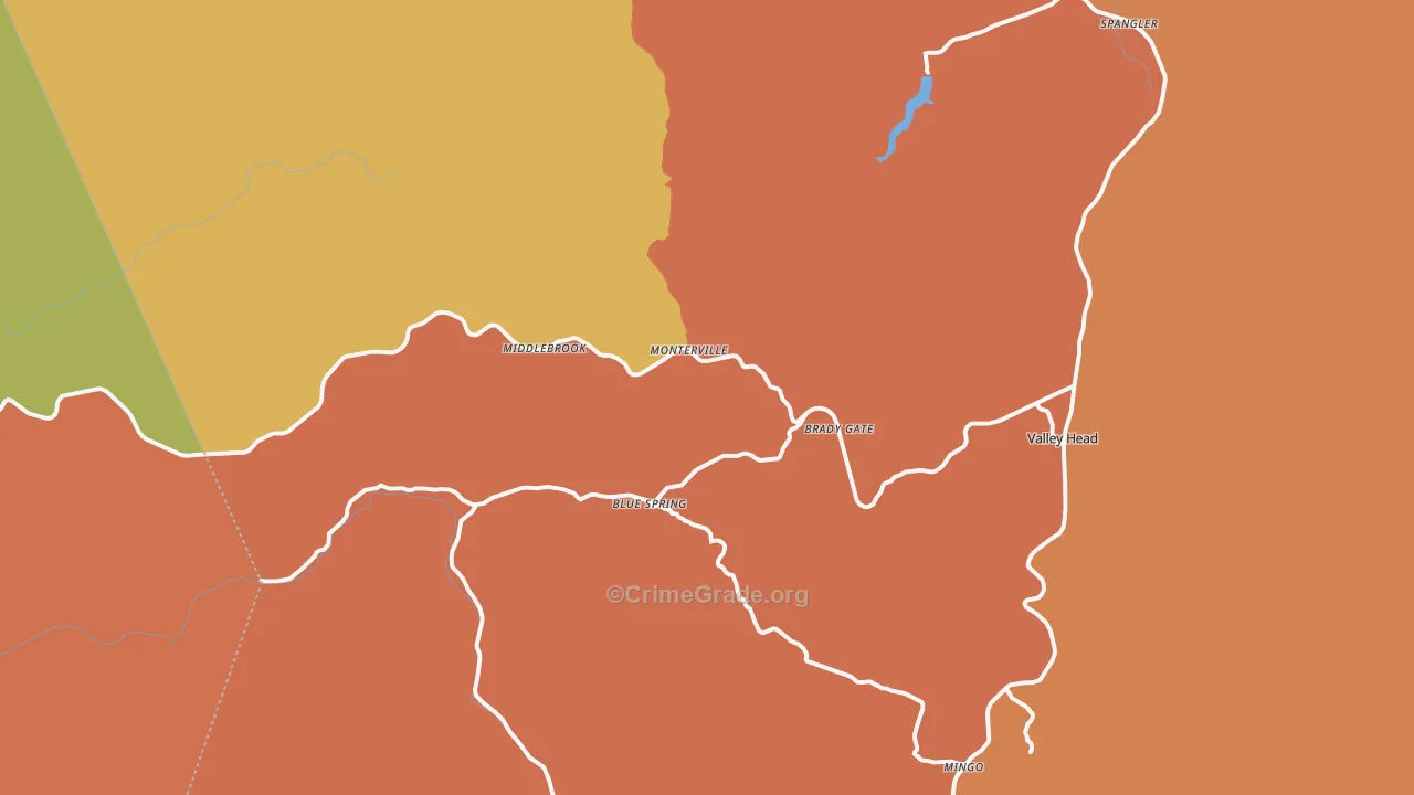 Monterville, WV Map of Burglary Rates