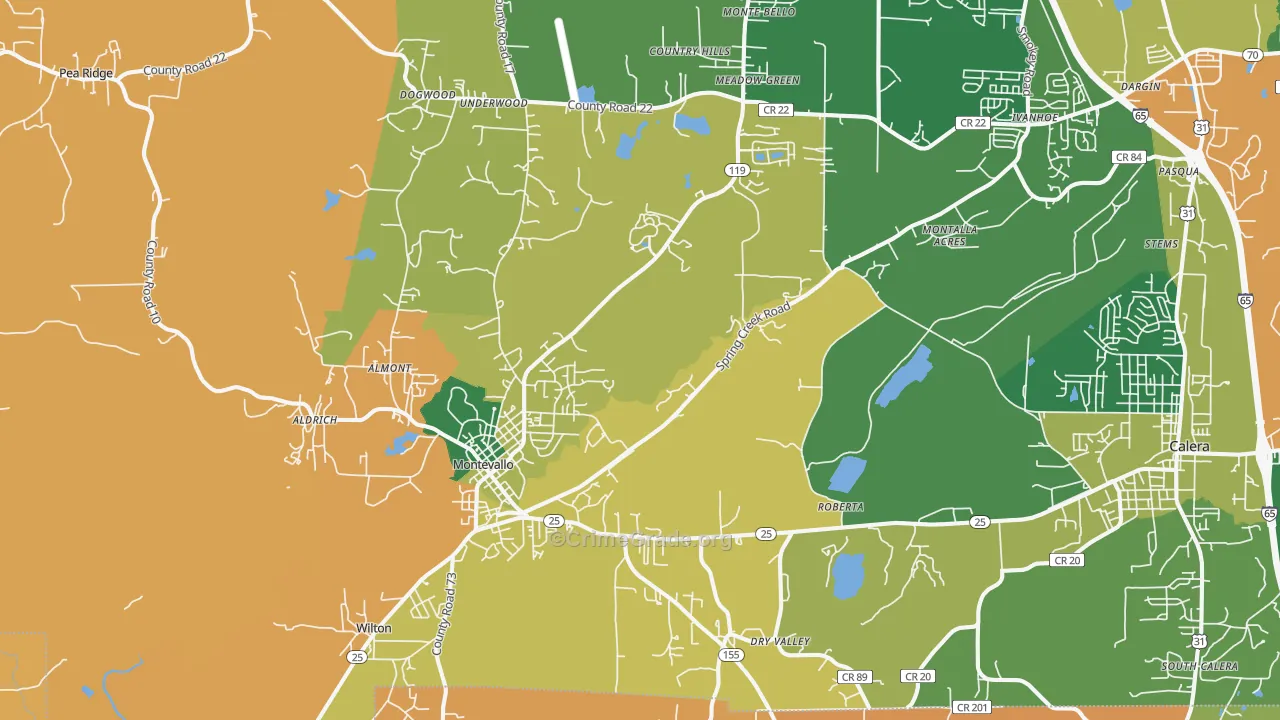 Montevallo, AL Map of Burglary Rates