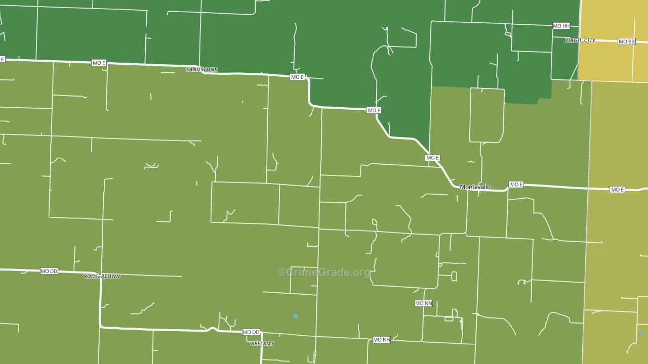 Montevallo, MO Map of Burglary Rates