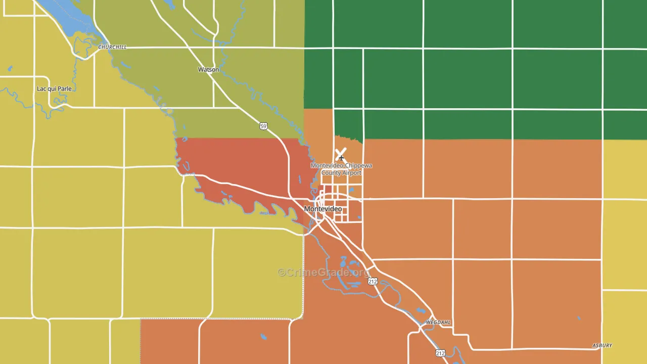 Montevideo, MN Map of Burglary Rates