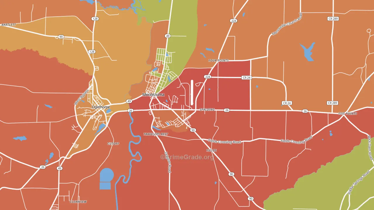 Montezuma, GA Map of Burglary Rates
