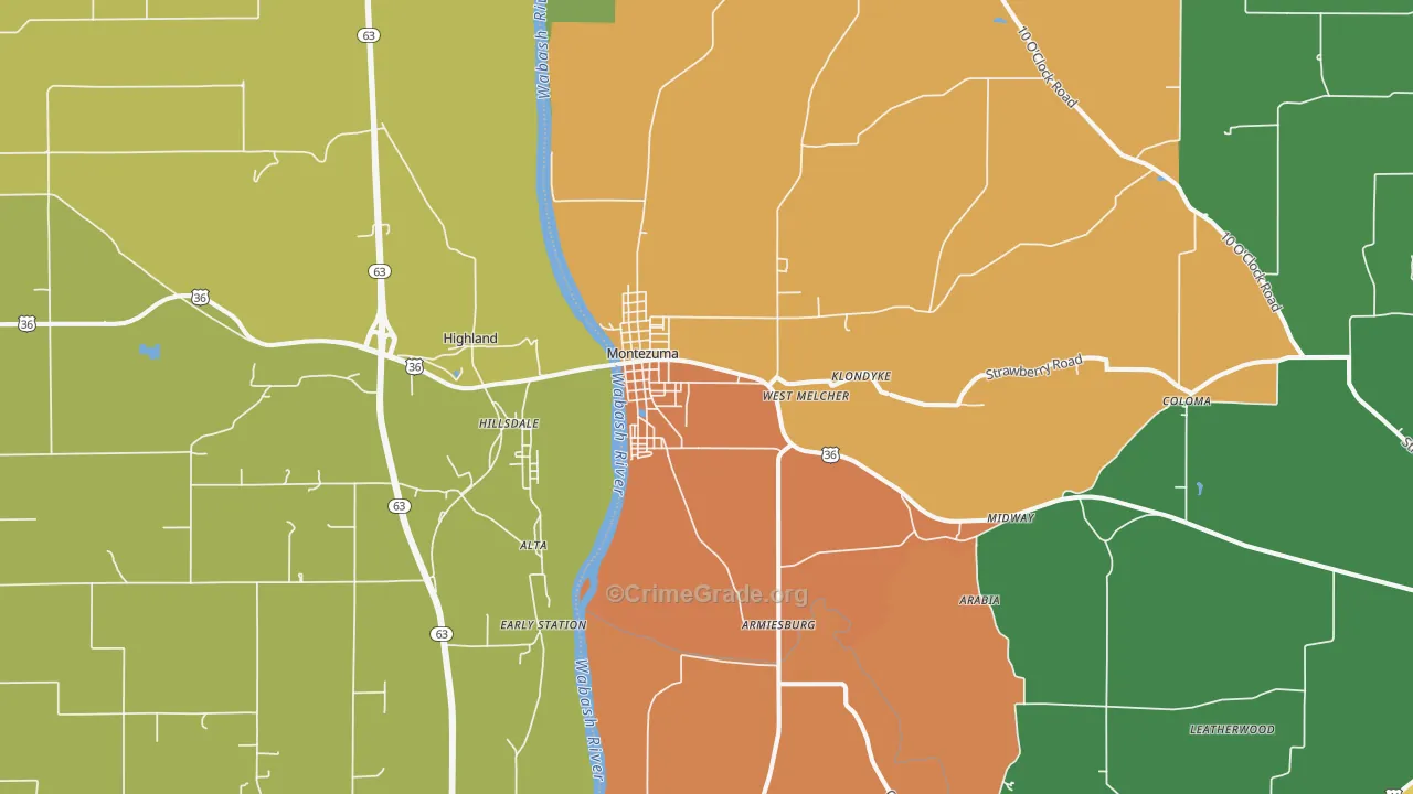 Montezuma, IN Map of Burglary Rates