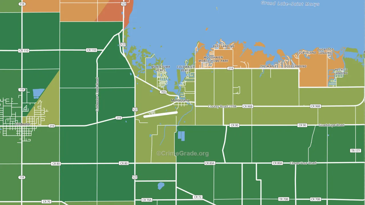 Montezuma, OH Map of Burglary Rates