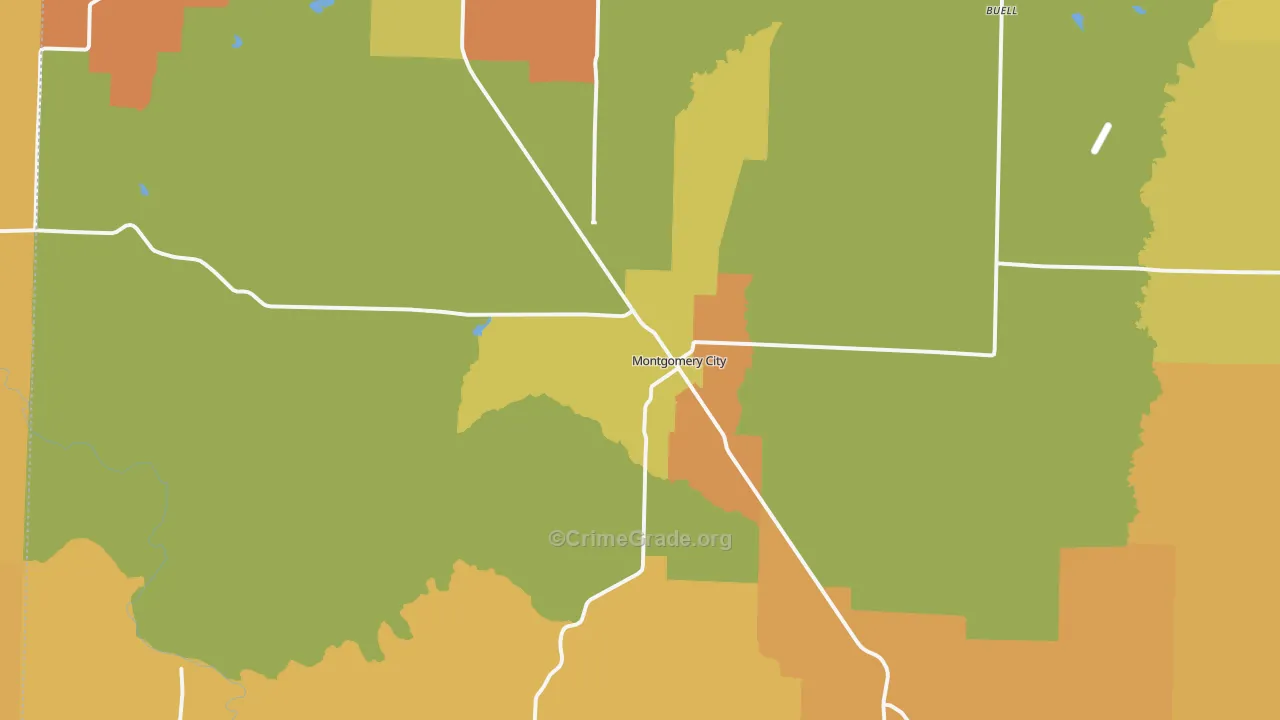 Montgomery City, MO Map of Burglary Rates