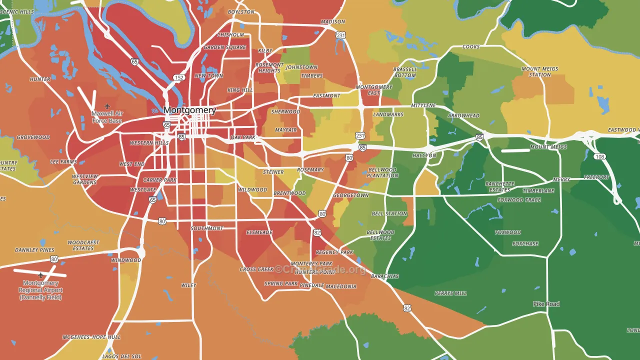 Montgomery County, AL Map of Burglary Rates