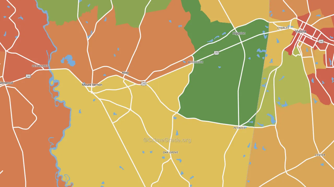 Montgomery County, GA Map of Burglary Rates