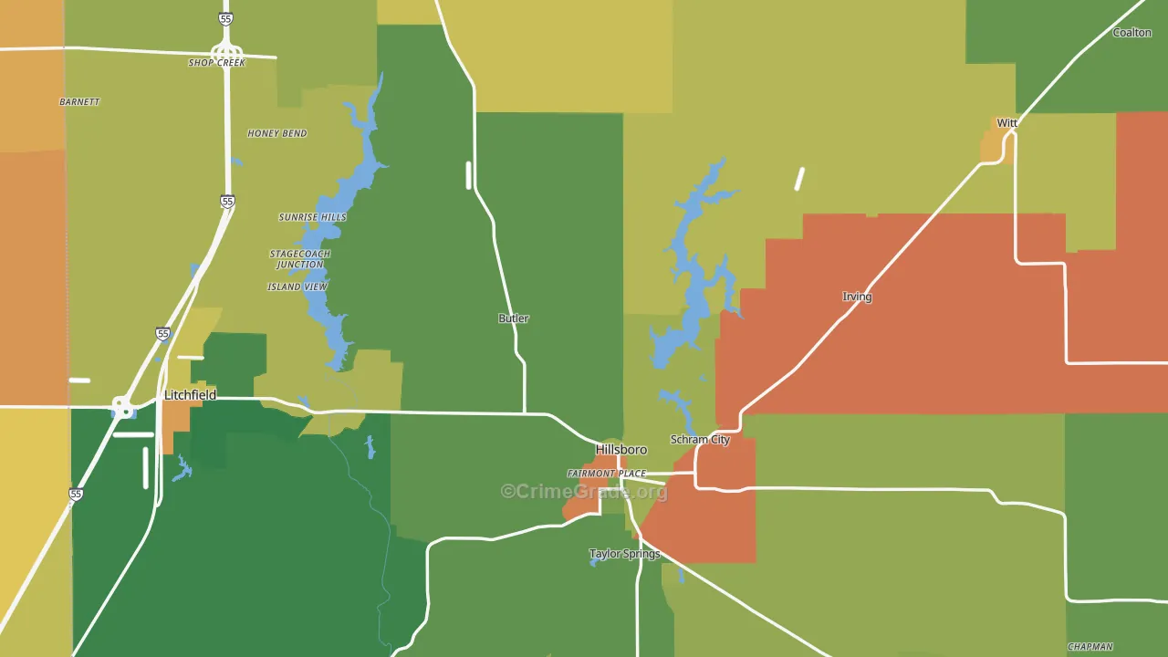 Montgomery County, IL Map of Burglary Rates