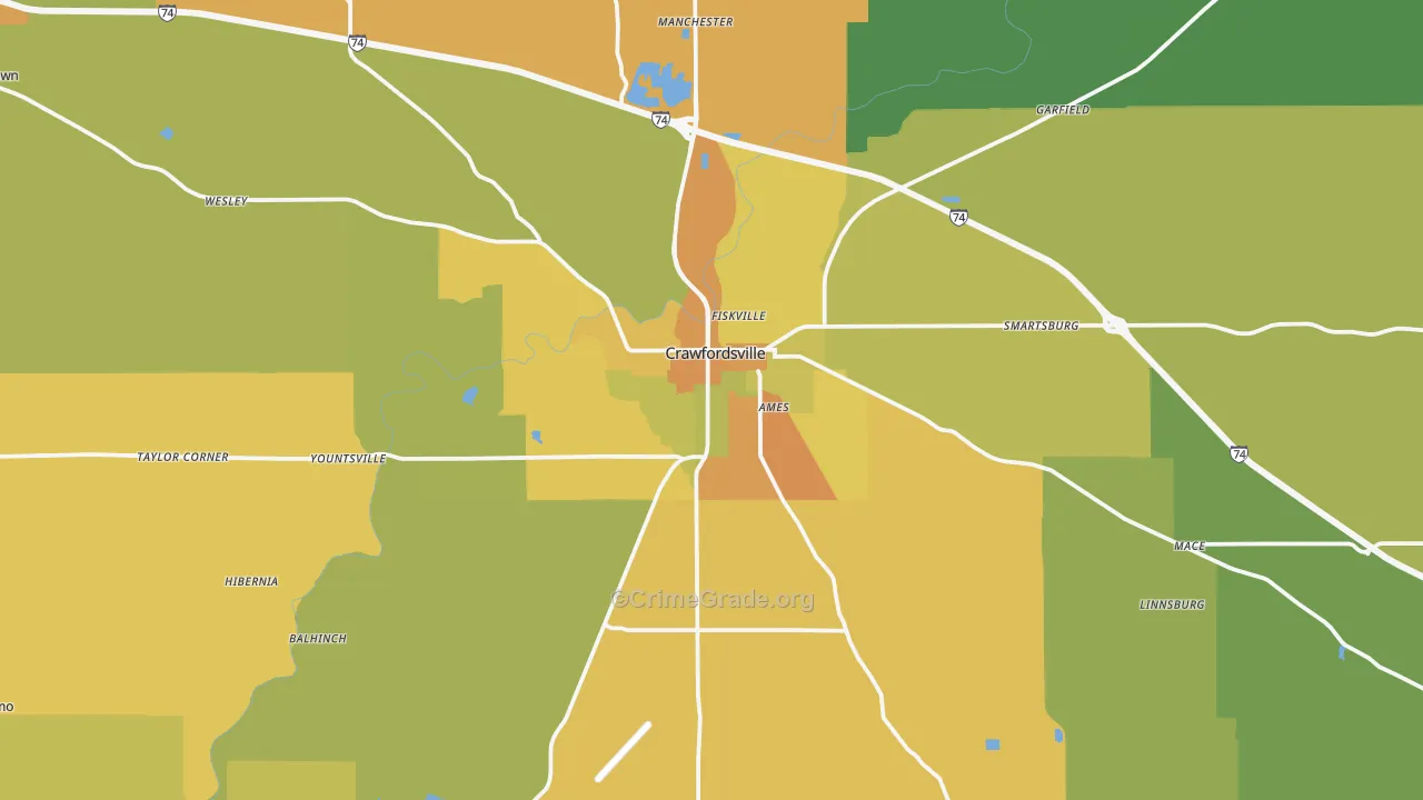 Montgomery County, IN Map of Burglary Rates