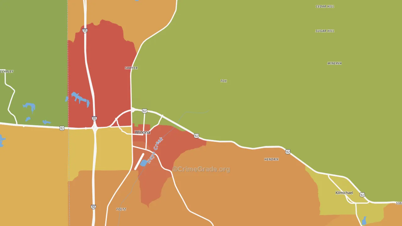 Montgomery County, MS Map of Burglary Rates