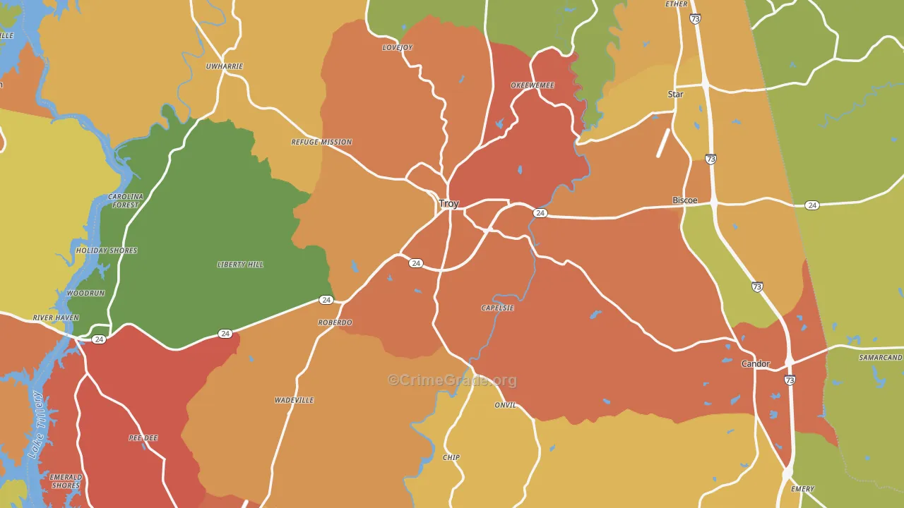 Montgomery County, NC Map of Burglary Rates