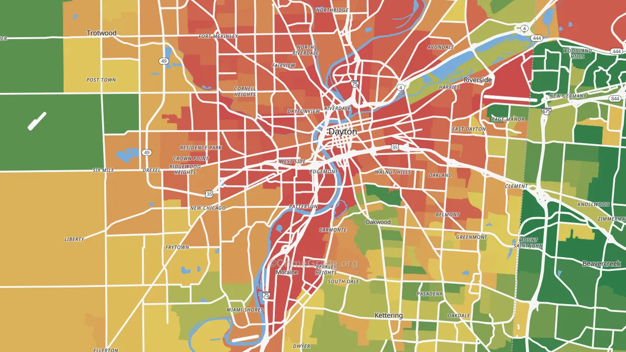 Montgomery County, OH Map of Burglary Rates