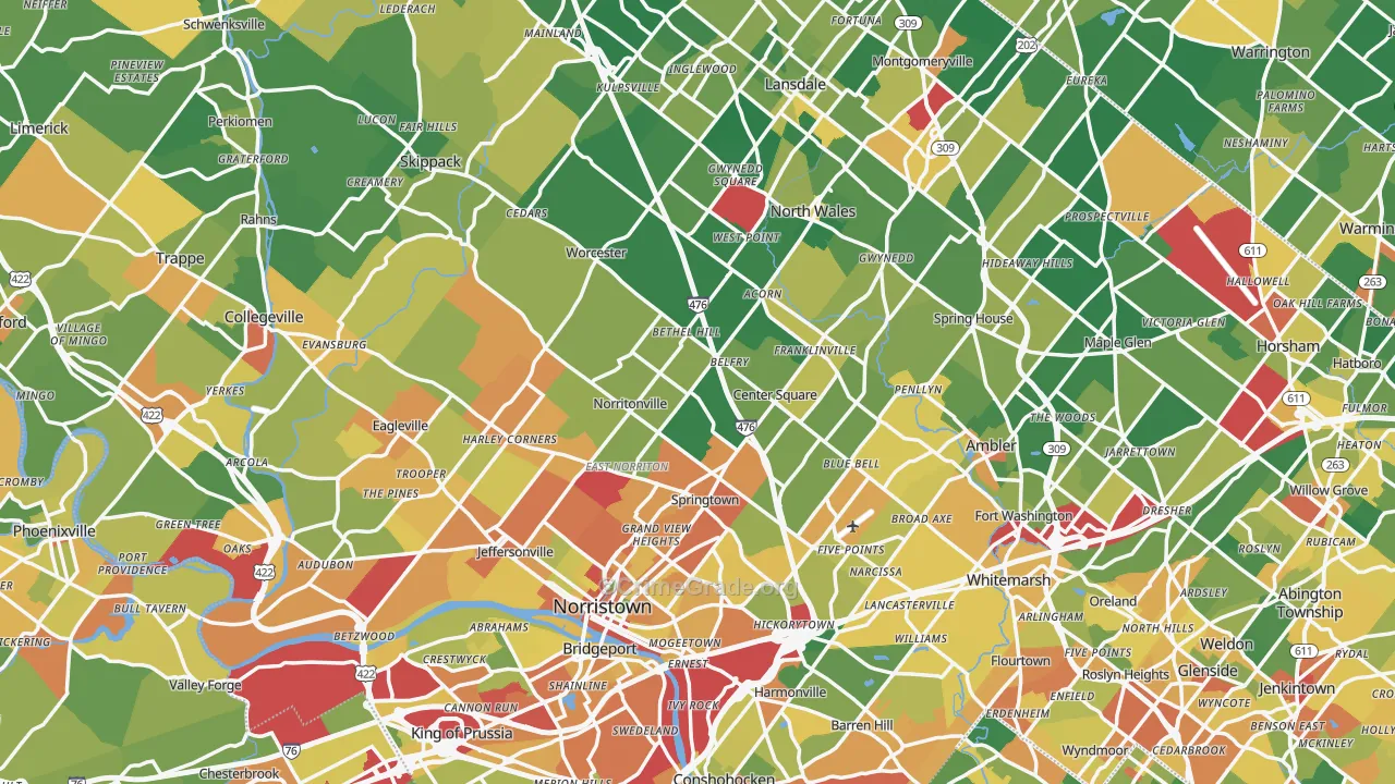 Montgomery County, PA Map of Burglary Rates