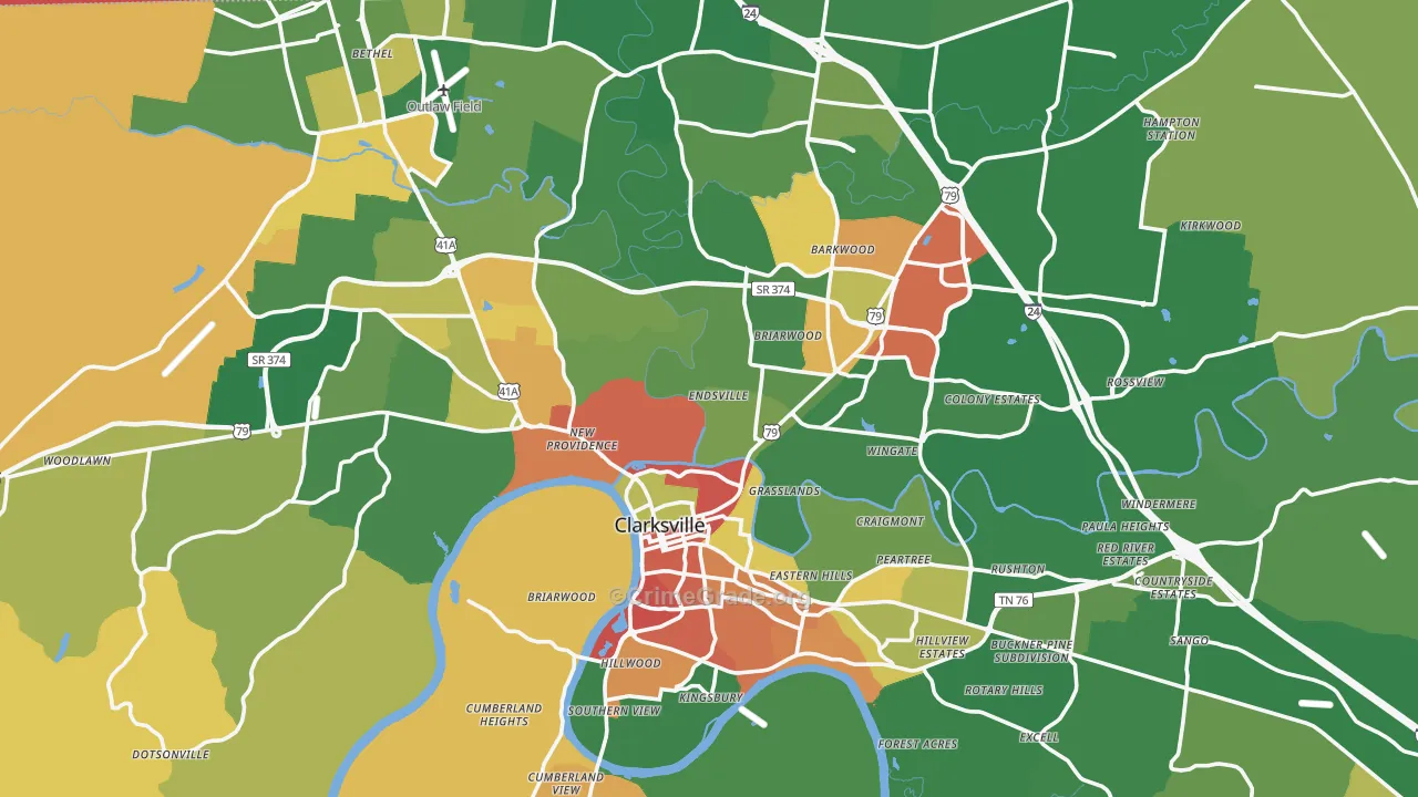 Montgomery County, TN Map of Burglary Rates