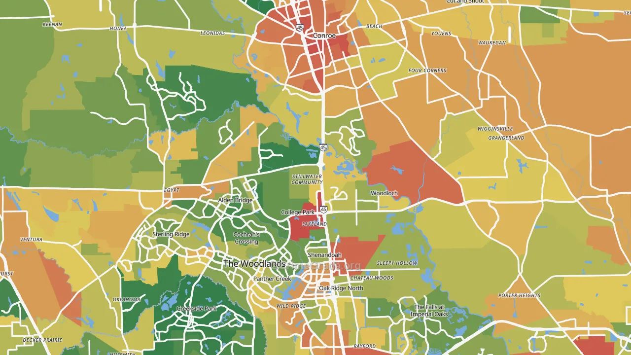 Montgomery County, TX Map of Burglary Rates