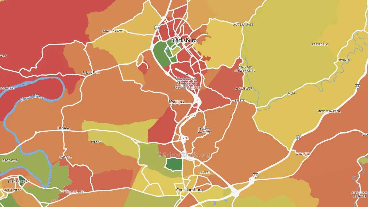 Montgomery County, VA Map of Burglary Rates