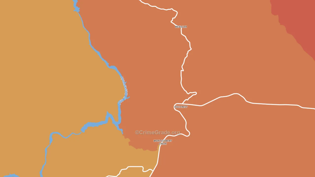 Montgomery Creek, CA Map of Burglary Rates