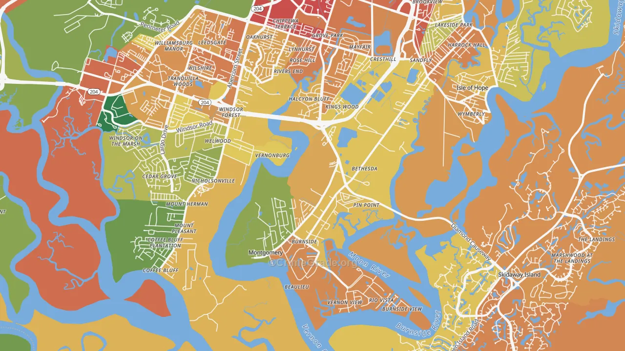 Montgomery, GA Map of Burglary Rates