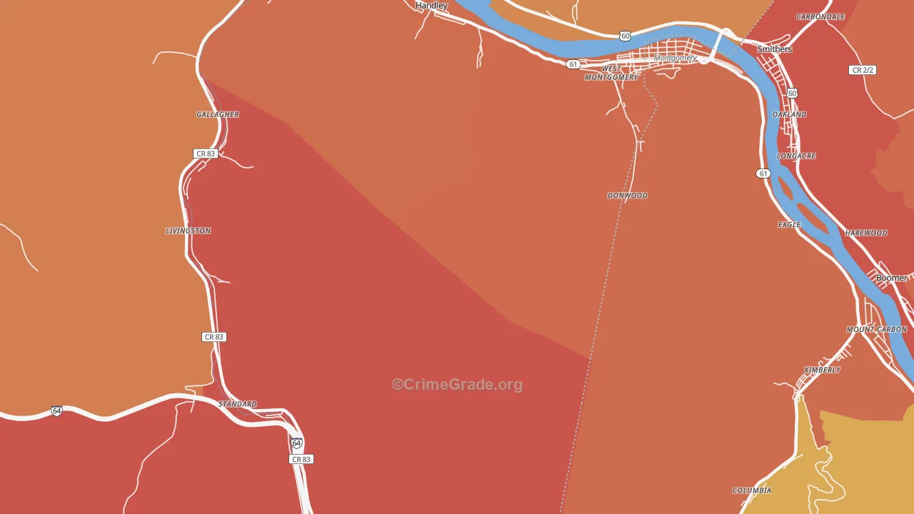 Montgomery Heights, WV Map of Burglary Rates