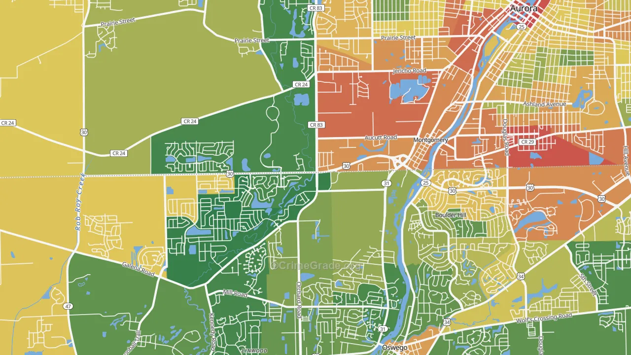 Montgomery, IL Map of Burglary Rates
