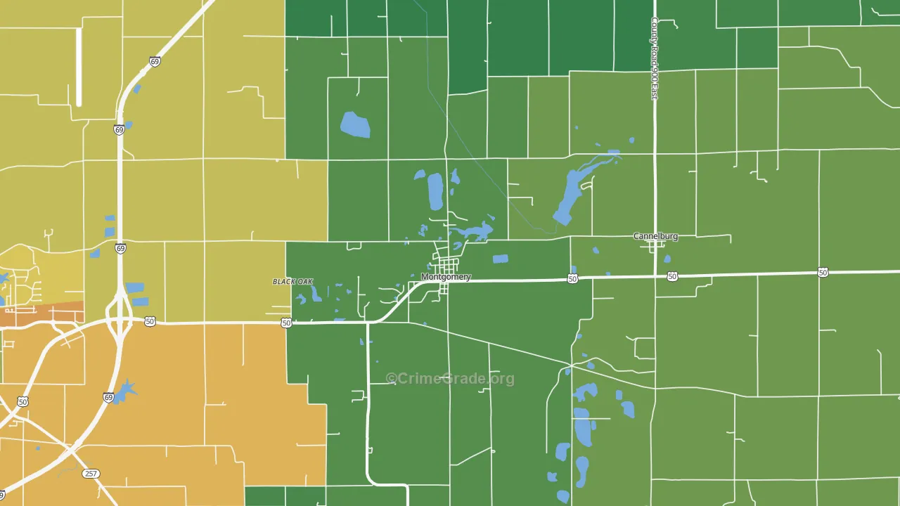 Montgomery, IN Map of Burglary Rates