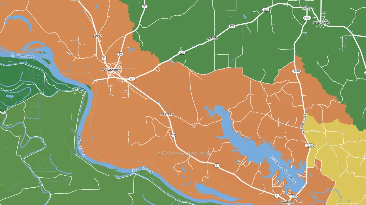 Montgomery, LA Map of Burglary Rates