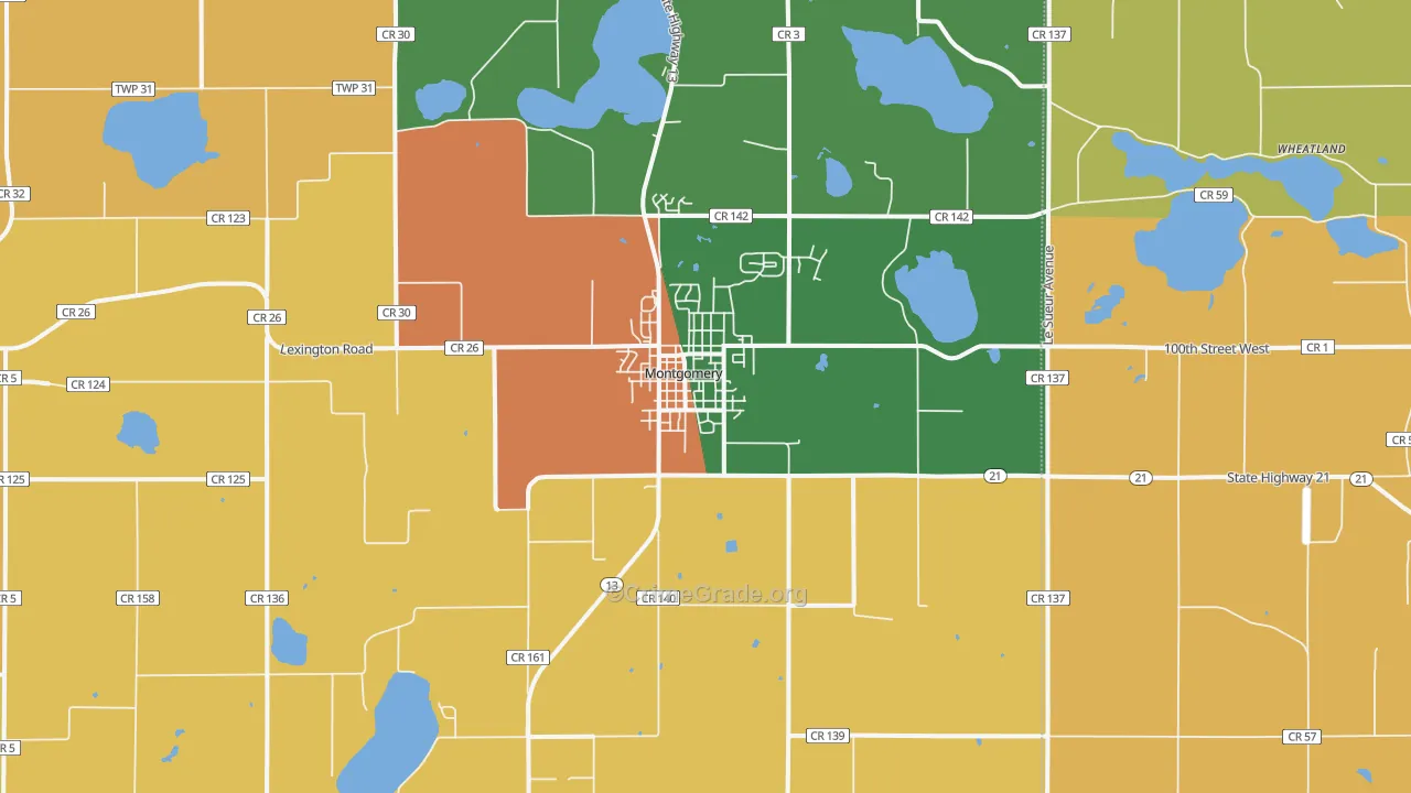 Montgomery, MN Map of Burglary Rates