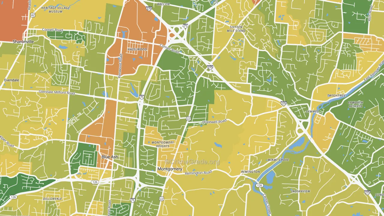 Montgomery, OH Map of Burglary Rates