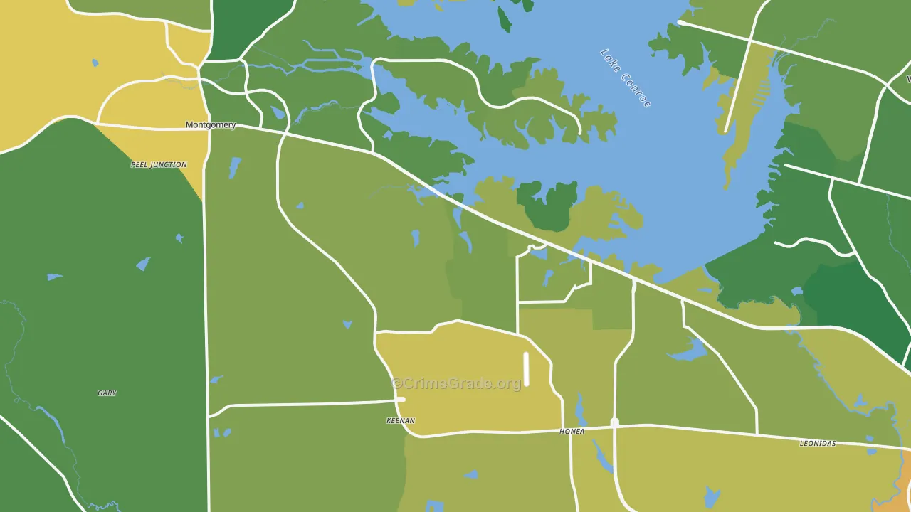 Montgomery, TX Map of Burglary Rates