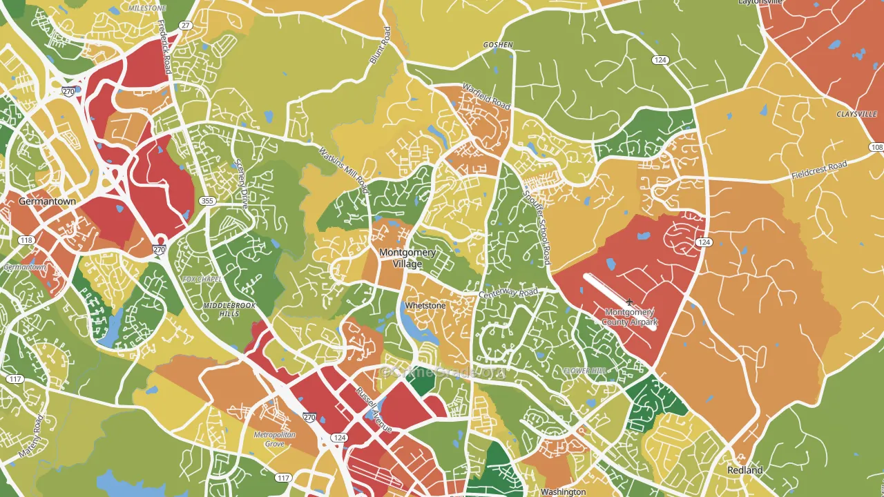 Montgomery Village, MD Map of Burglary Rates