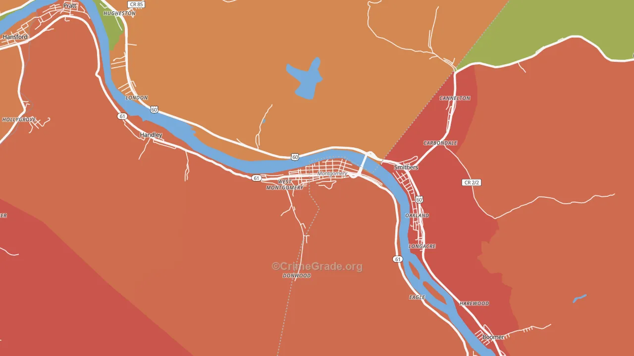 Montgomery, WV Map of Burglary Rates