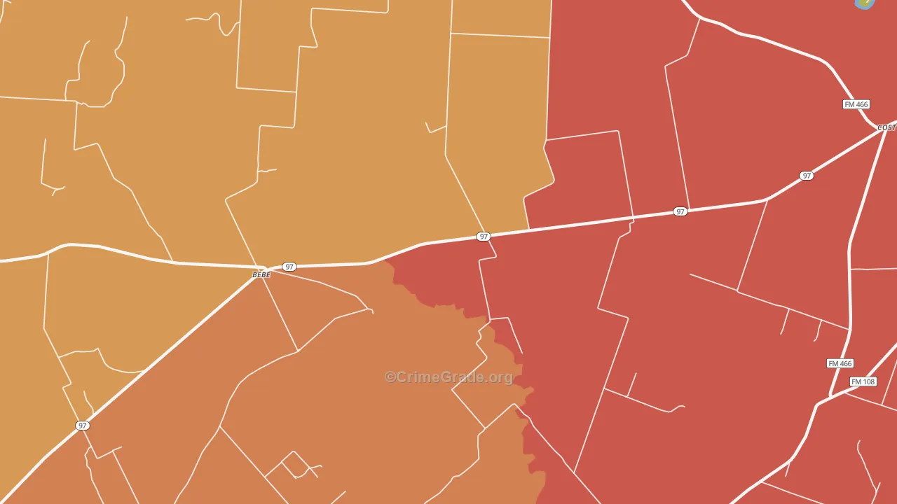 Monthalia, TX Map of Burglary Rates