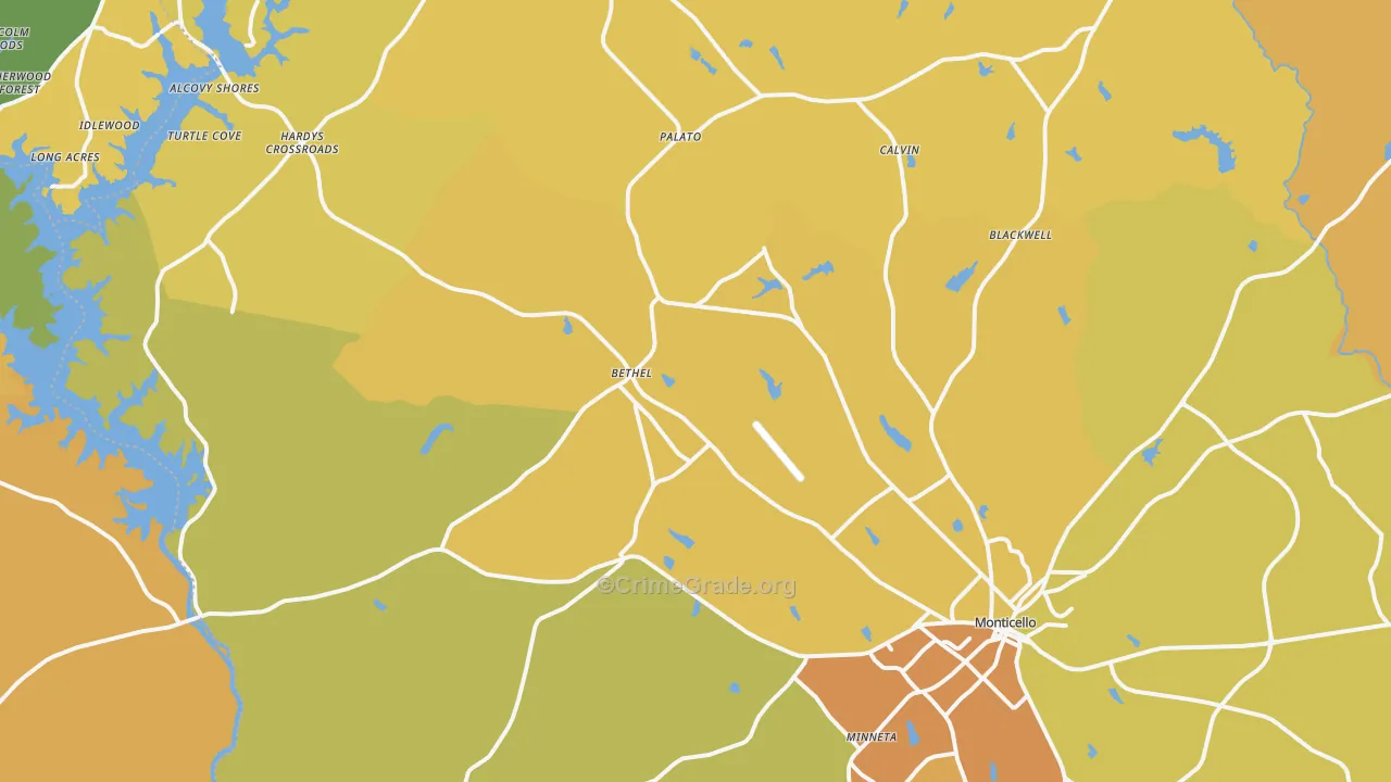 Monticello, GA Map of Burglary Rates