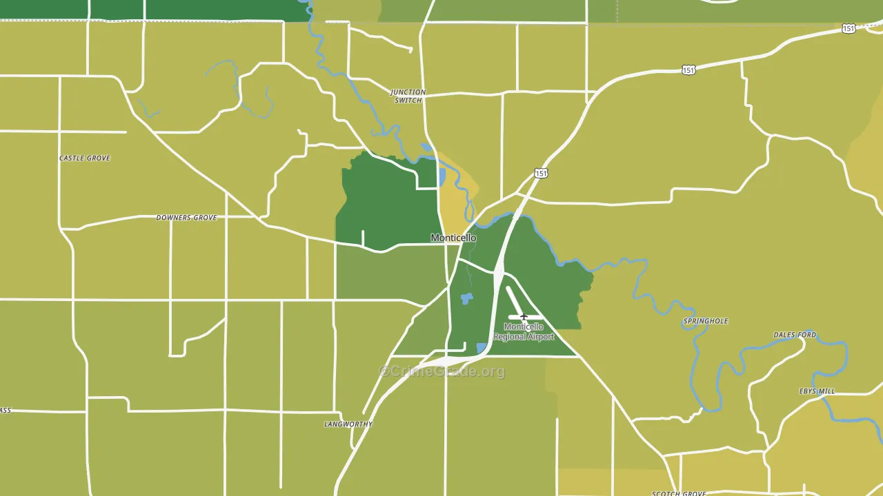 Monticello, IA Map of Burglary Rates